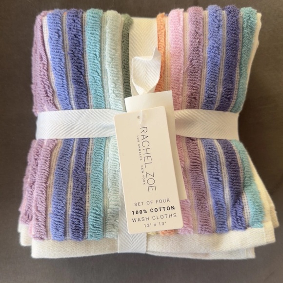 Rachel Zoe 6 Pc Set Pastel Stripes 2 Hand Towels 4 Washcloths NWT - Picture 4 of 5